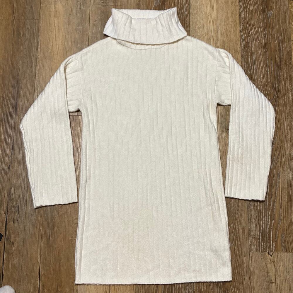 Abercrombie & Fitch Ribbed Knit Turtle Neck Sweater Dress S White Longline Cozy